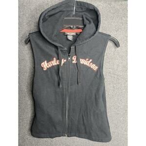 Harley Davidson Women’s Size XS Fleece Full Zip Vest Motorcycle Hood Black HD
